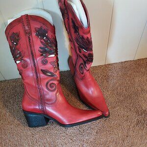 Carlos Santana Lazer Cut Leather Cowboy Boots